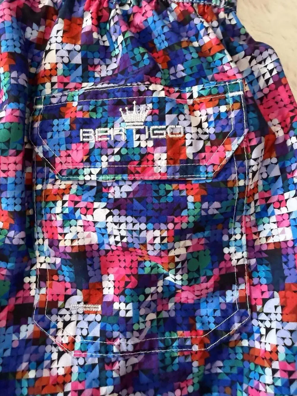BERTIGO Men’s Large Geometric Mosaic Print Swim Trunks Mesh Lining